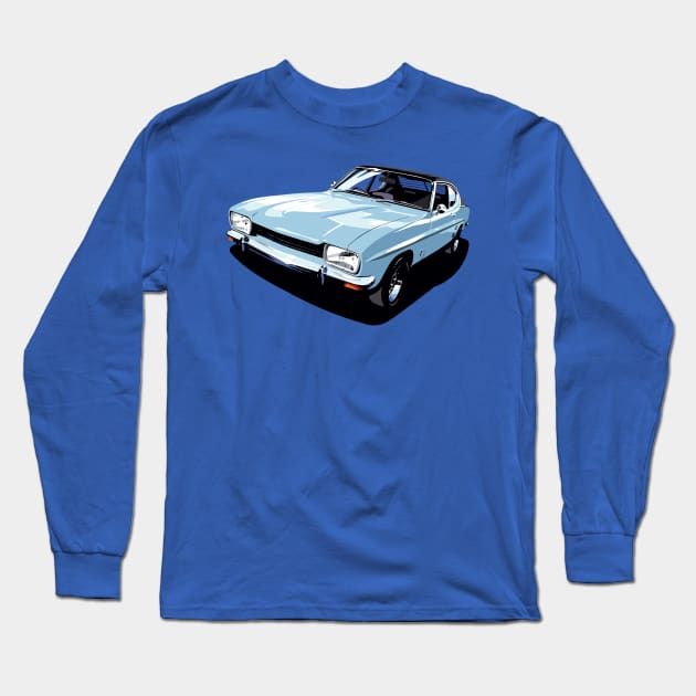 British Ford Capri in blue Long Sleeve T-Shirt by candcretro